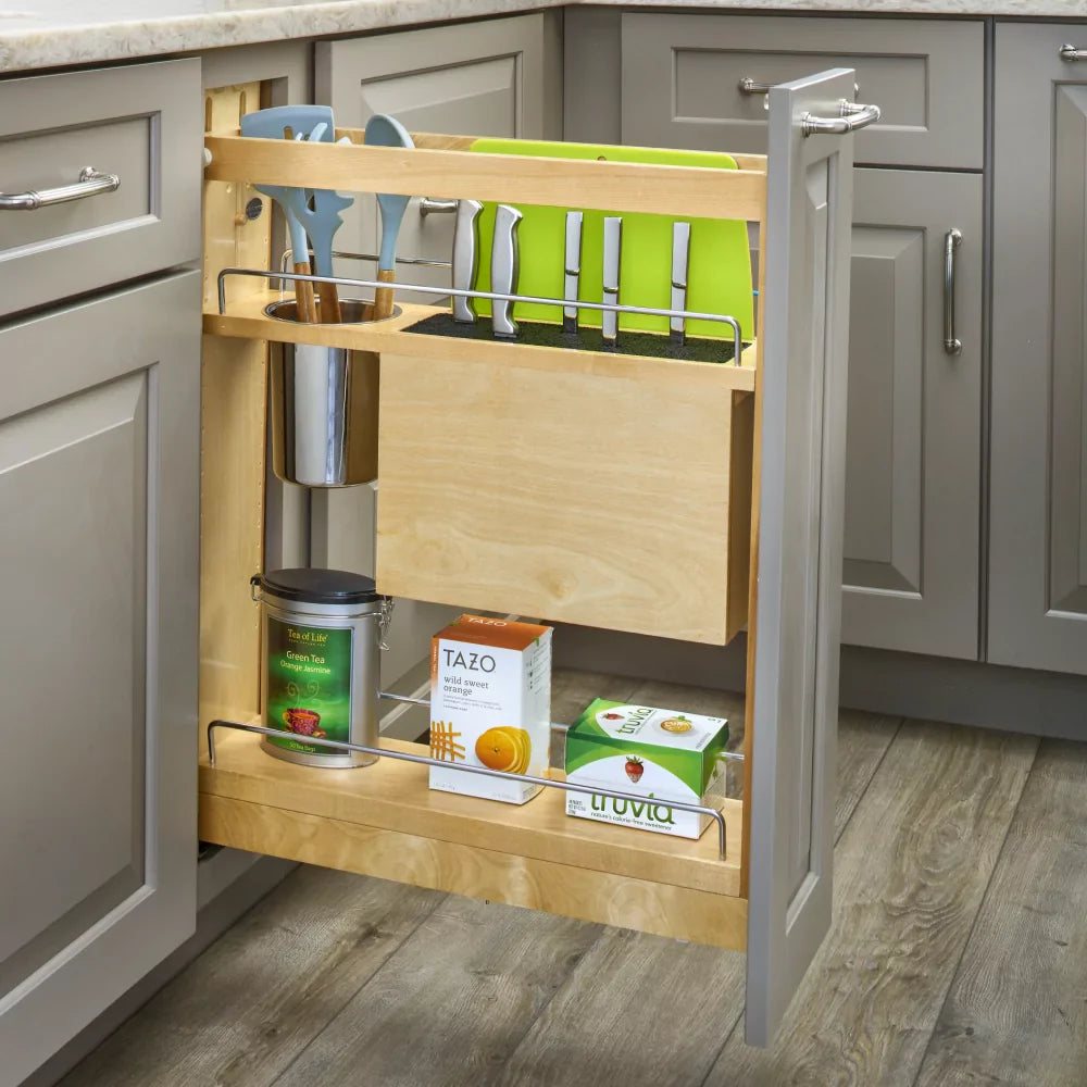 Smoky-Grey Assembled Base Cabinet 1 Door Full-Height 9" Wide (Tray Base)