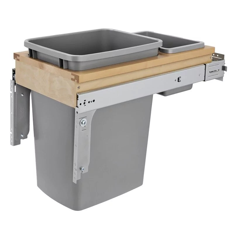 Top Mount Maple Trash Pullout: For 15" Cabinets w/ (1) 35qt Bin & Ball Bearing Soft-Close