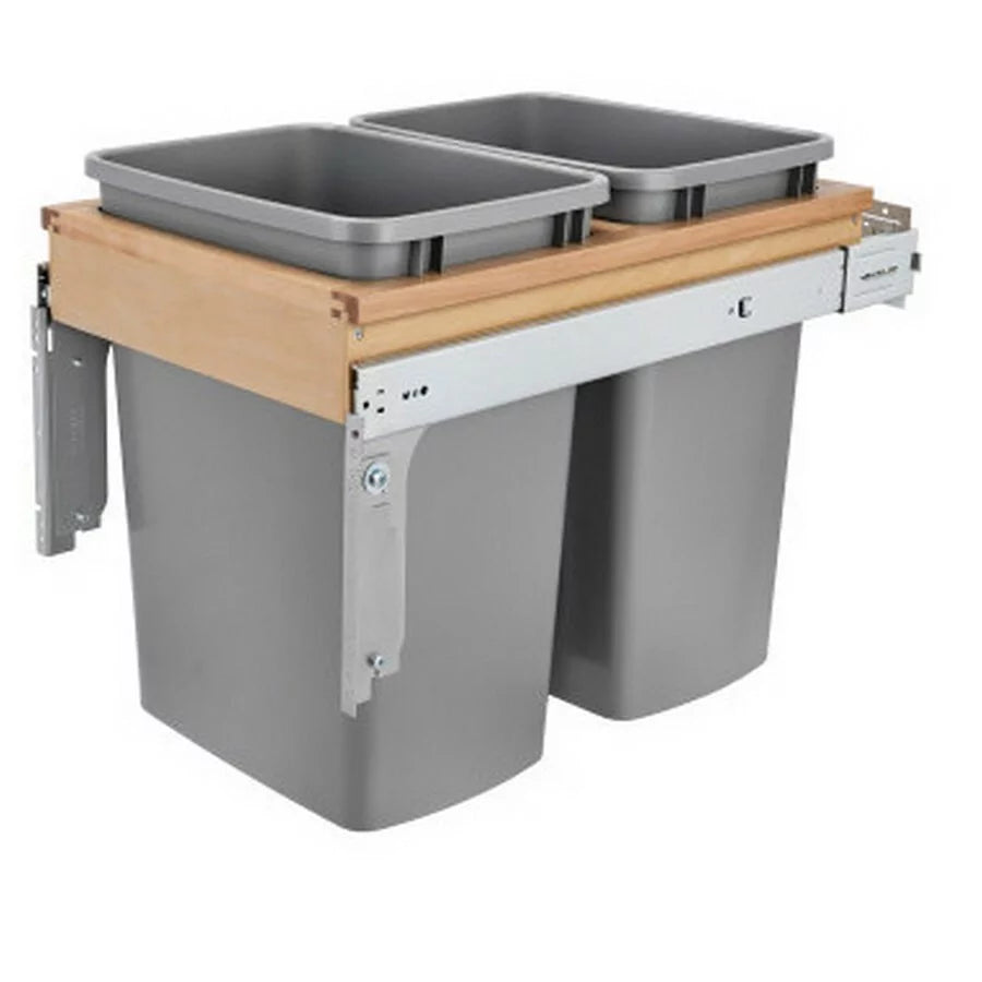 Top Mount Maple Trash Pullout: For 18" Cabinets w/ (2) 35qt Bin & Ball Bearing Soft-Close