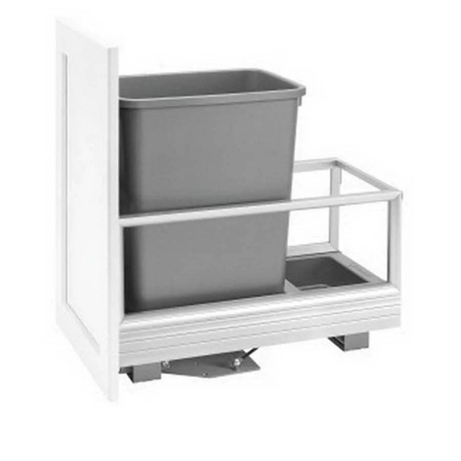 Bottom Mount Aluminum Trash Pullout: For 15" Cabinets w/ (1) 35 qt Bin & Rev-A-Motion Slides