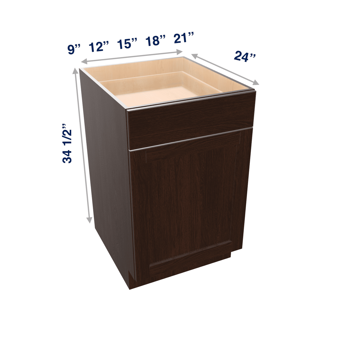Espresso Assembled Base Cabinet 1 Door 1 Drawer