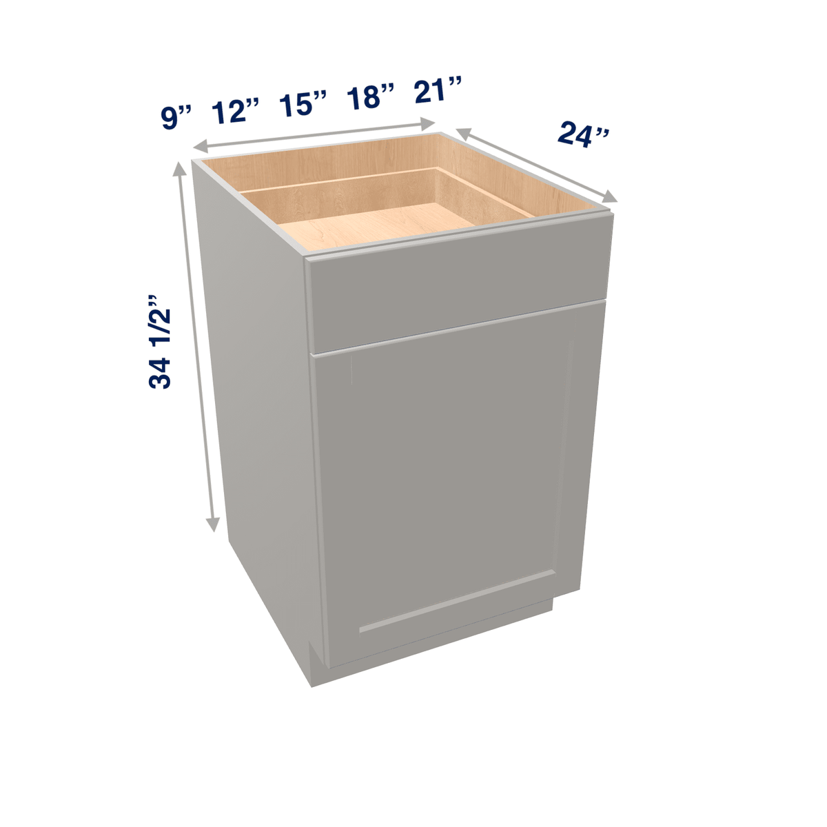 Misty-Grey Assembled Base Cabinet 1 Door 1 Drawer