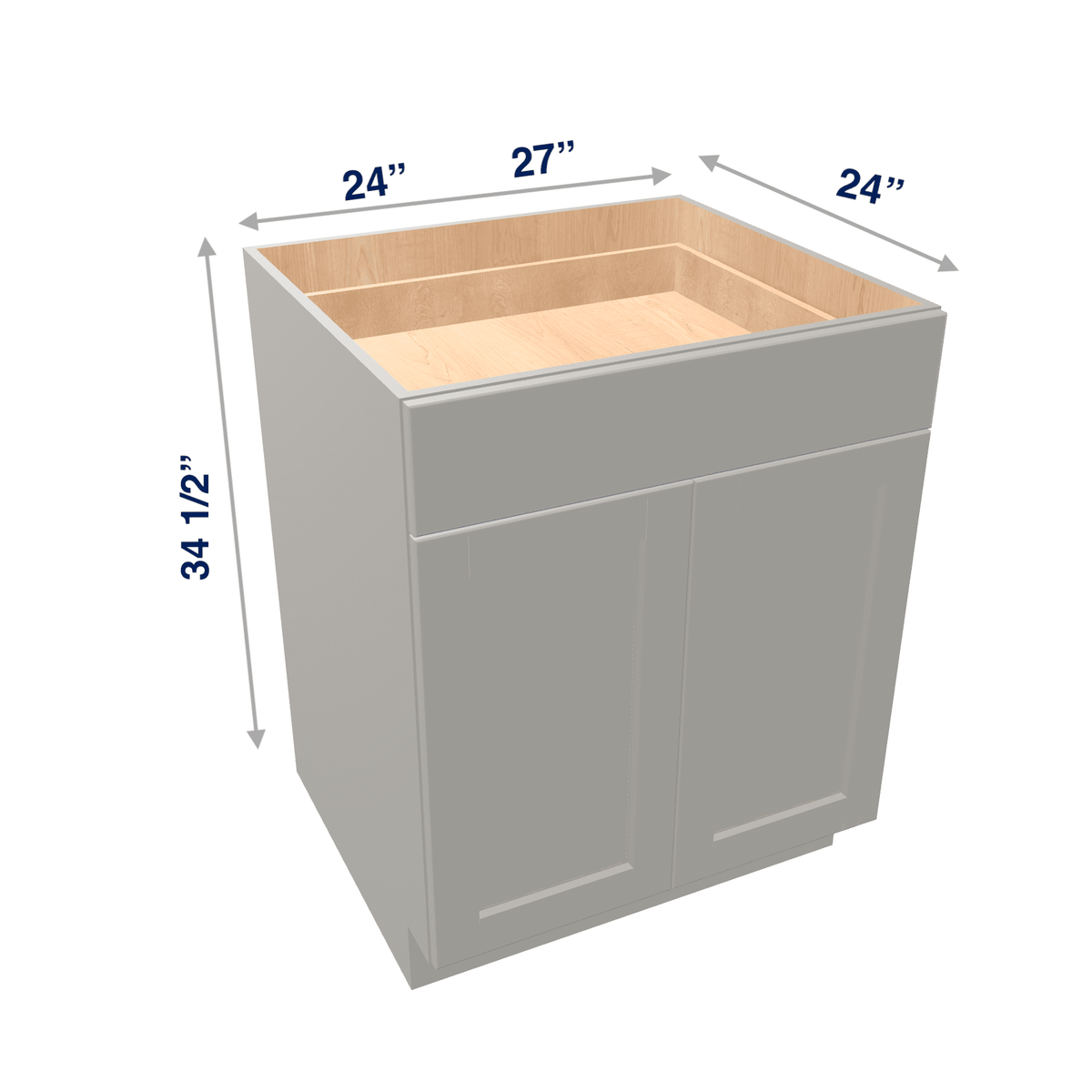 Misty-Grey Assembled Base Cabinet 2 Door 1 Drawer