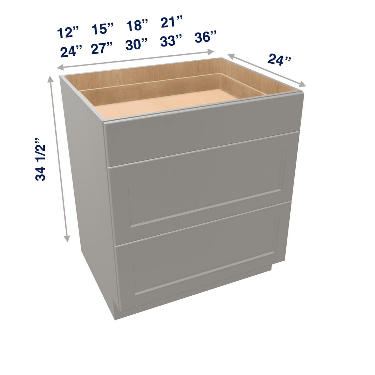 Misty-Grey Assembled Base Cabinet 3 Drawer