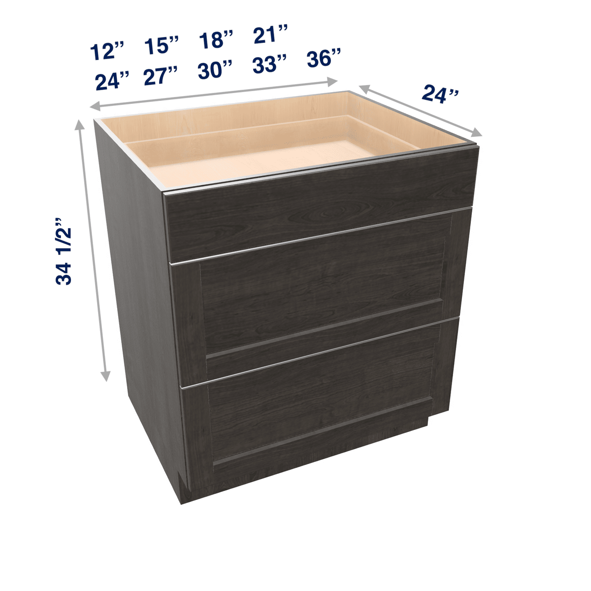 Smoky-Grey Assembled Base Cabinet 3 Drawer