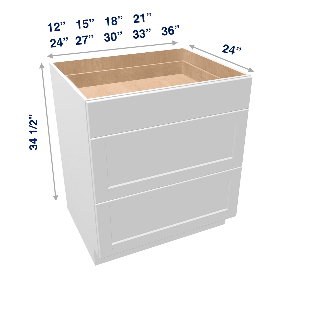 Luxor-White Assembled Base Cabinet 3 Drawer