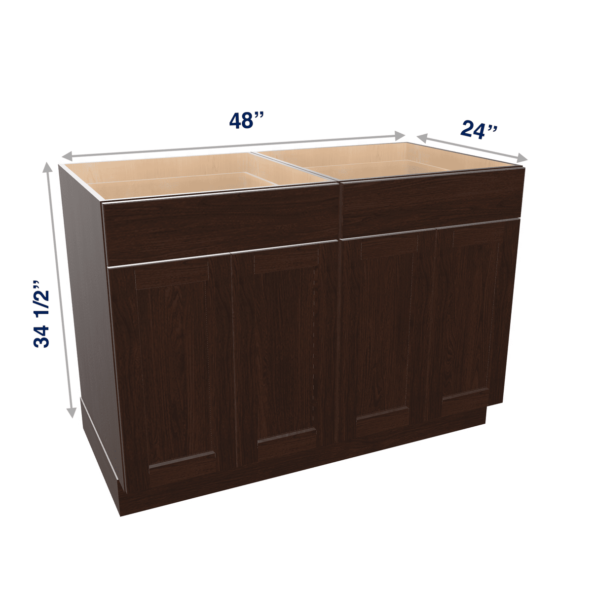 Espresso Assembled Base Cabinet 4 Door 2 Drawer 48" Wide