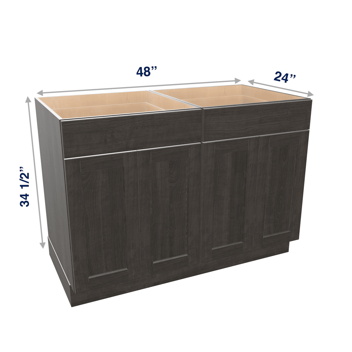 Smoky-Grey Assembled Base Cabinet 4 Door 2 Drawer 48" Wide