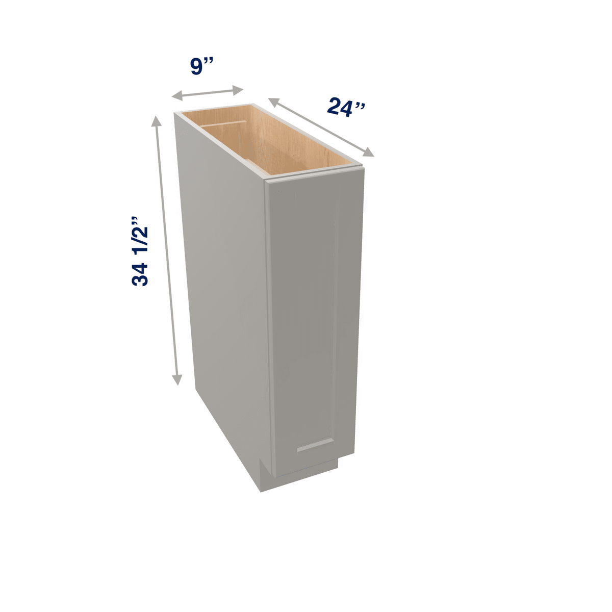 Misty-Grey Assembled Base Cabinet 1 Door Full-Height 9" Wide (Tray Base)
