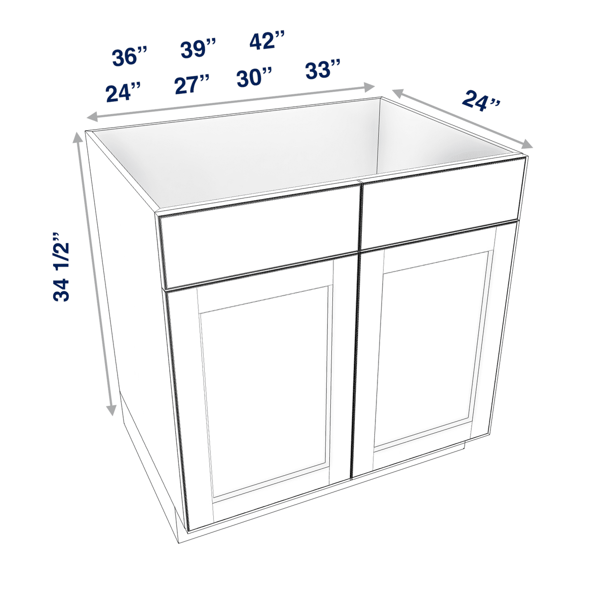 Smoky-Grey Assembled Base Cabinet Sink - 2 Doors