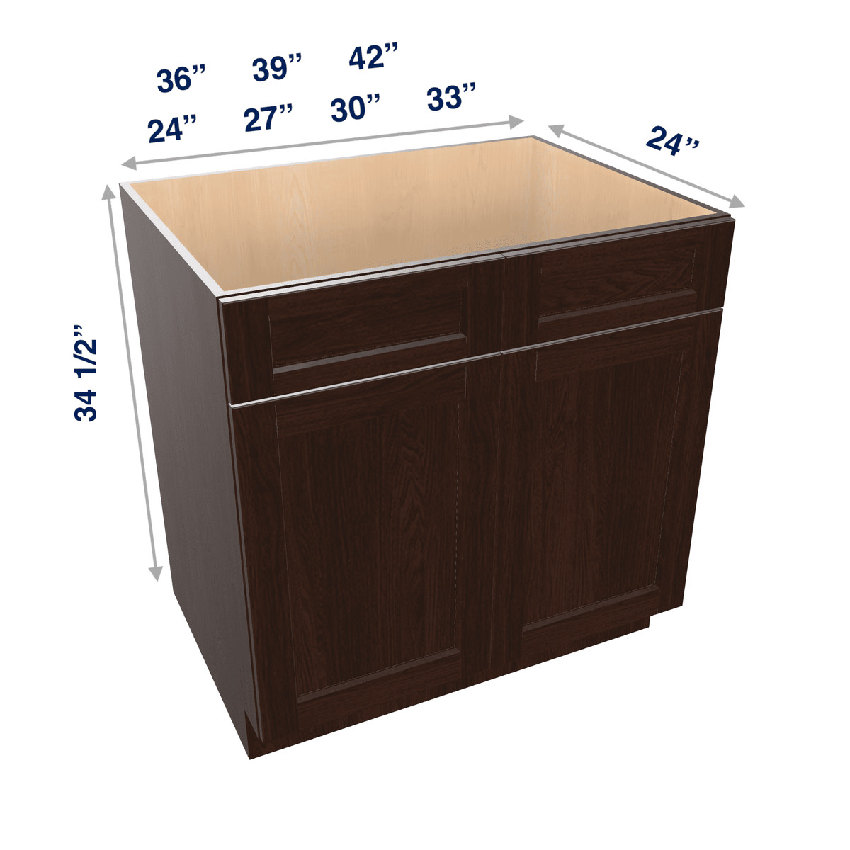 Espresso Assembled Base Cabinet Sink - 2 Doors