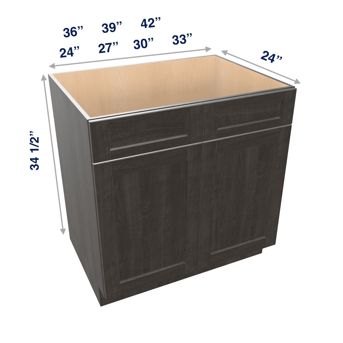 Smoky-Grey Assembled Base Cabinet Sink - 2 Doors