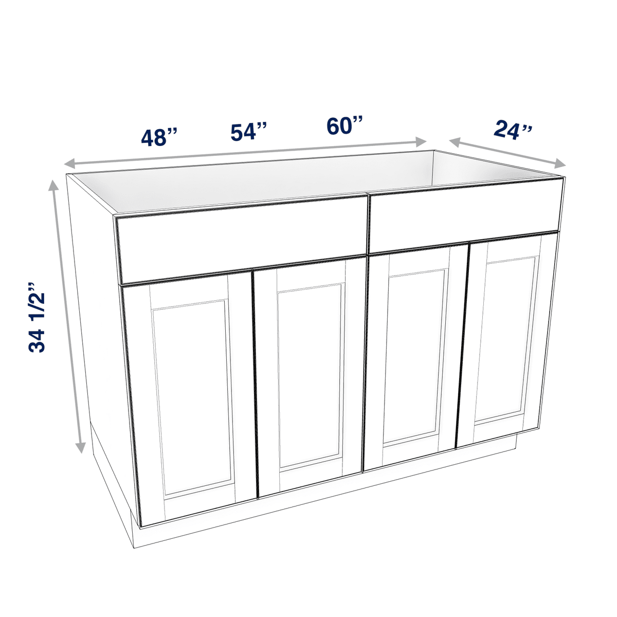 Smoky-Grey Assembled Base Cabinet Sink - 4 Doors 48" - 60" Wide