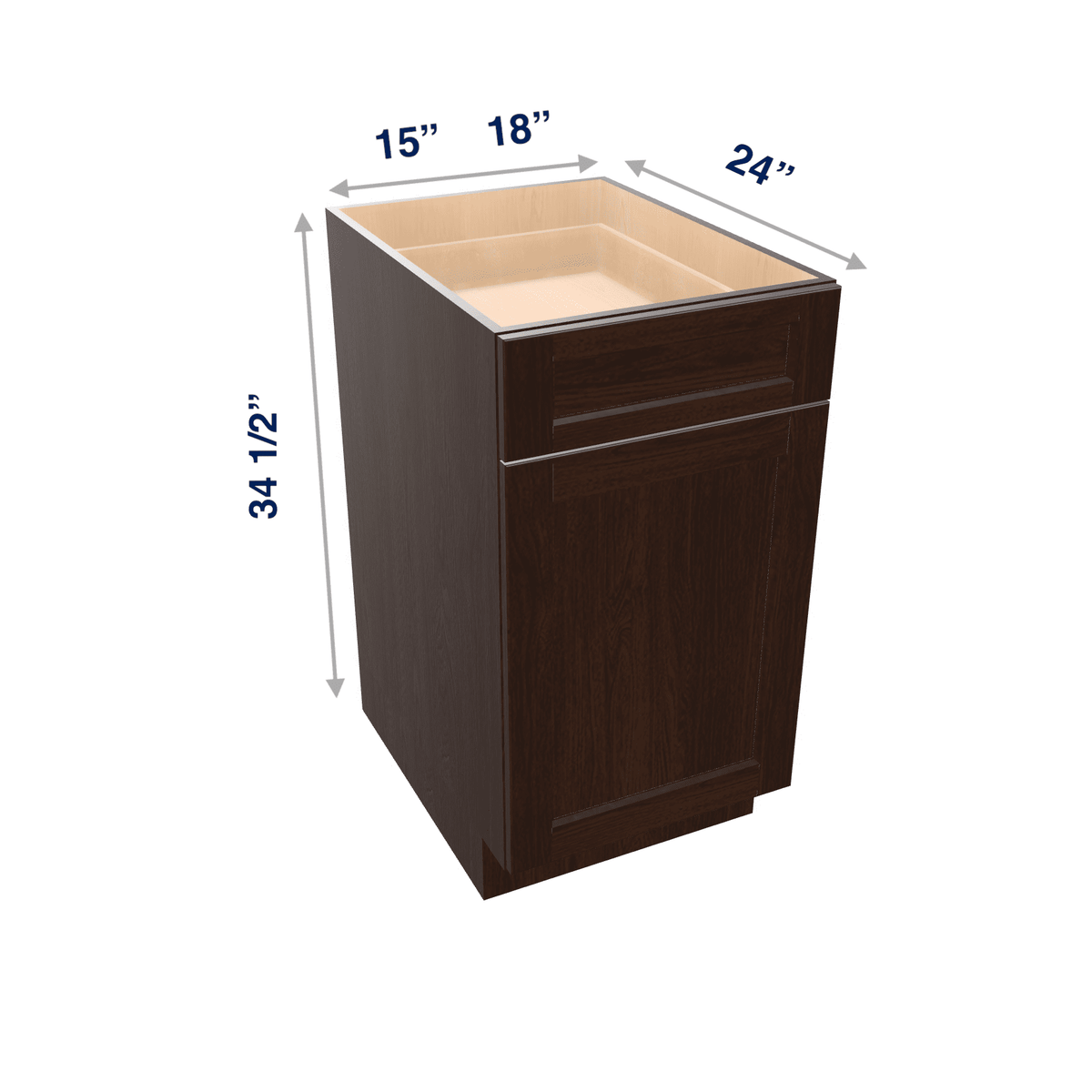 Espresso Assembled Base Cabinet Recycle Trash Can 1 Drawer Pullout 15" or 18" Wide