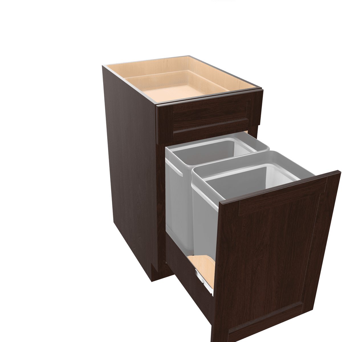 Espresso Assembled Base Cabinet Recycle Trash Can 1 Drawer Pullout 15" or 18" Wide