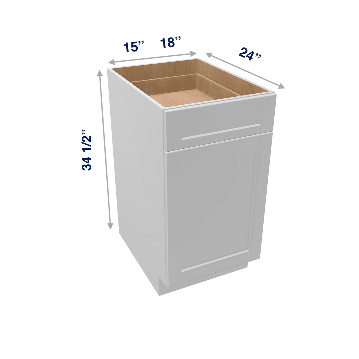 Luxor-White Assembled Base Cabinet Recycle Trash Can 1 Drawer Pullout 15" or 18" Wide
