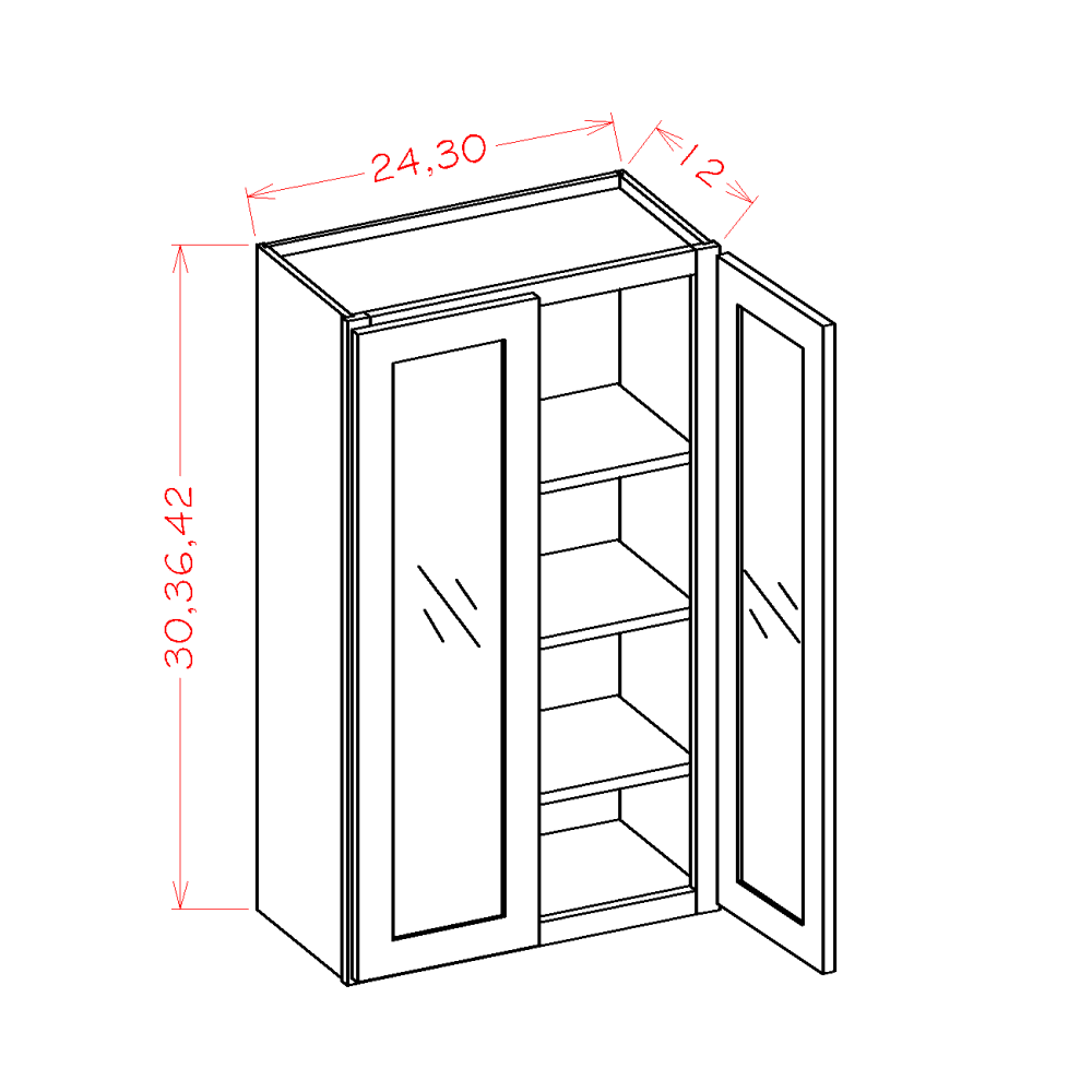 Haven Harbor Wall Cabinet Glass 2 Door 24" or 30" Wide (Routed for Glass) - additional view