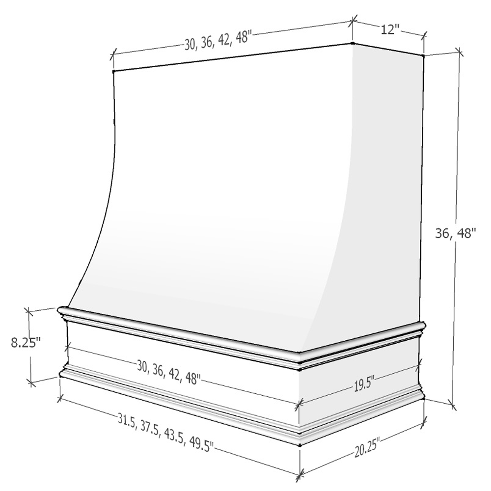 Haven Harbor Hood CHA 1V Charlotte Sloped Classic Moulding Smooth Wood - hood profile drawing
