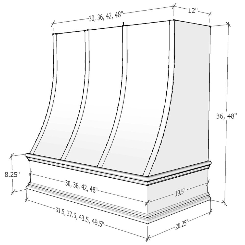 Haven Harbor Hood CHA 3V Charlotte Sloped Classic Moulding Strapped Wood - hood profile drawing