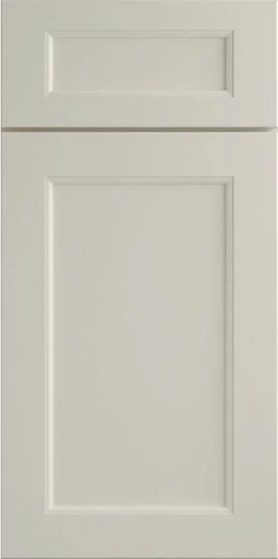 A soft white sample door for RTA cabinets, with a recessed panel design.