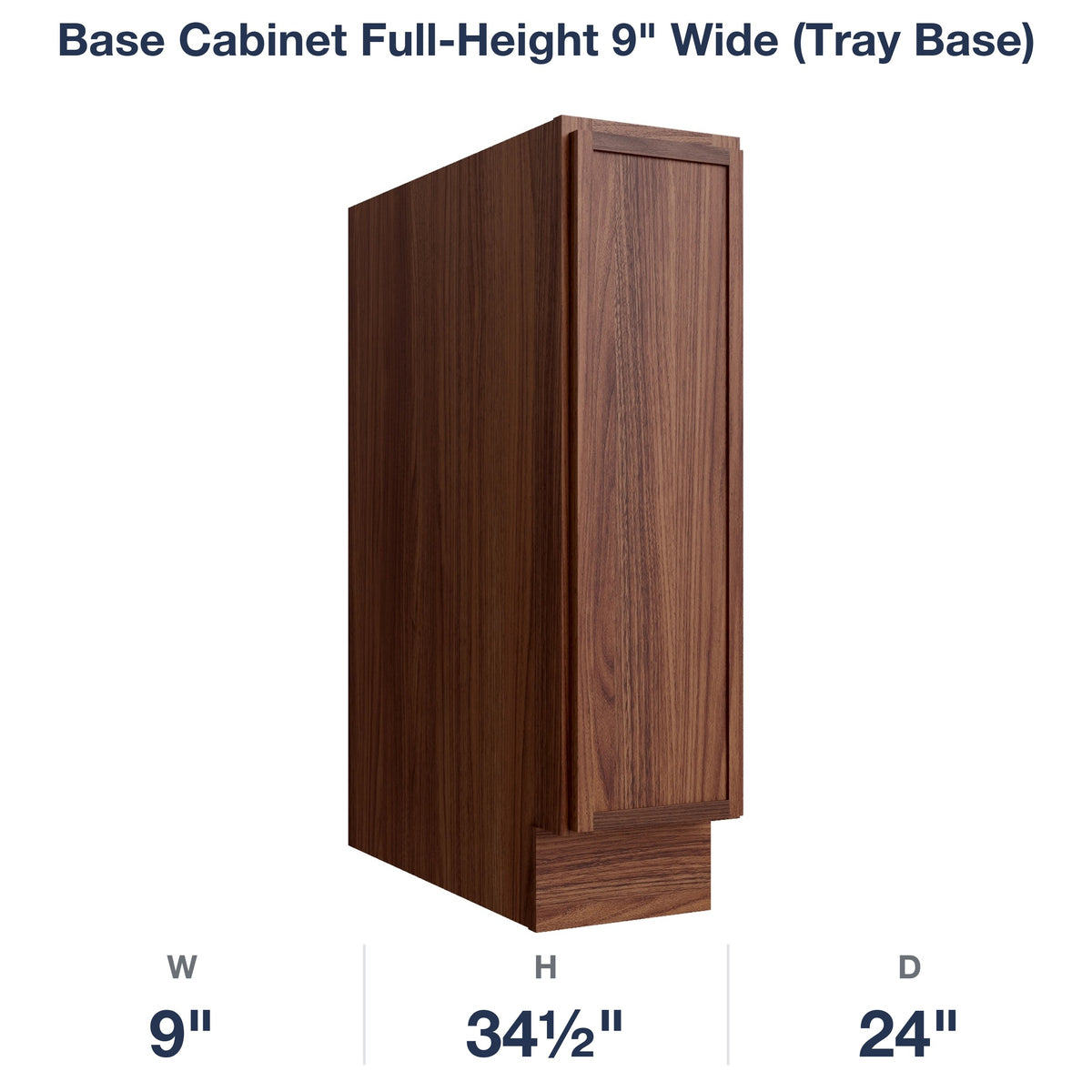 Devon-Walnut Base Cabinet Full-Height 9" Wide (Tray Base)