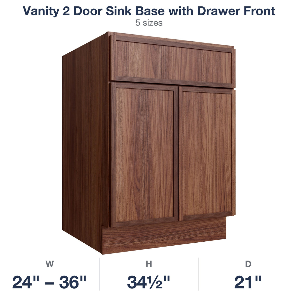 Devon-Walnut Vanity 2 Door Sink Base with Drawer Front