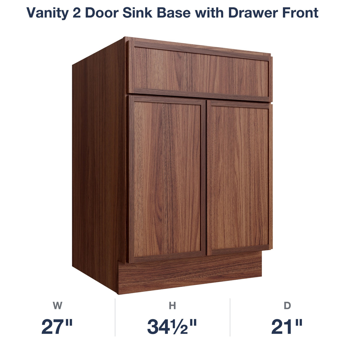 Devon-Walnut Vanity 2 Door Sink Base with Drawer Front
