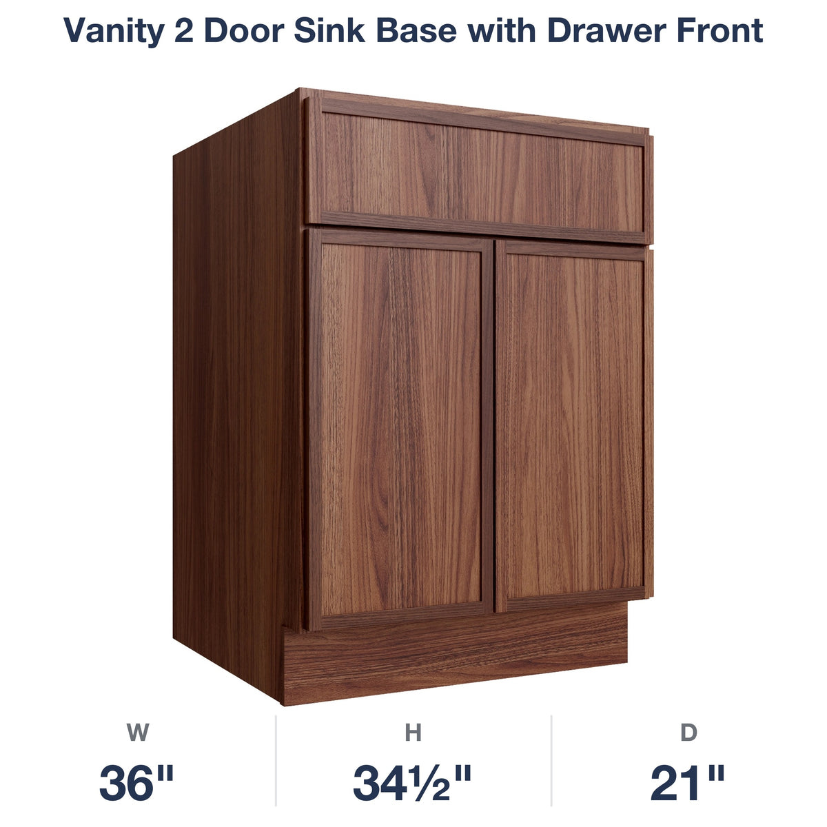 Devon-Walnut Vanity 2 Door Sink Base with Drawer Front