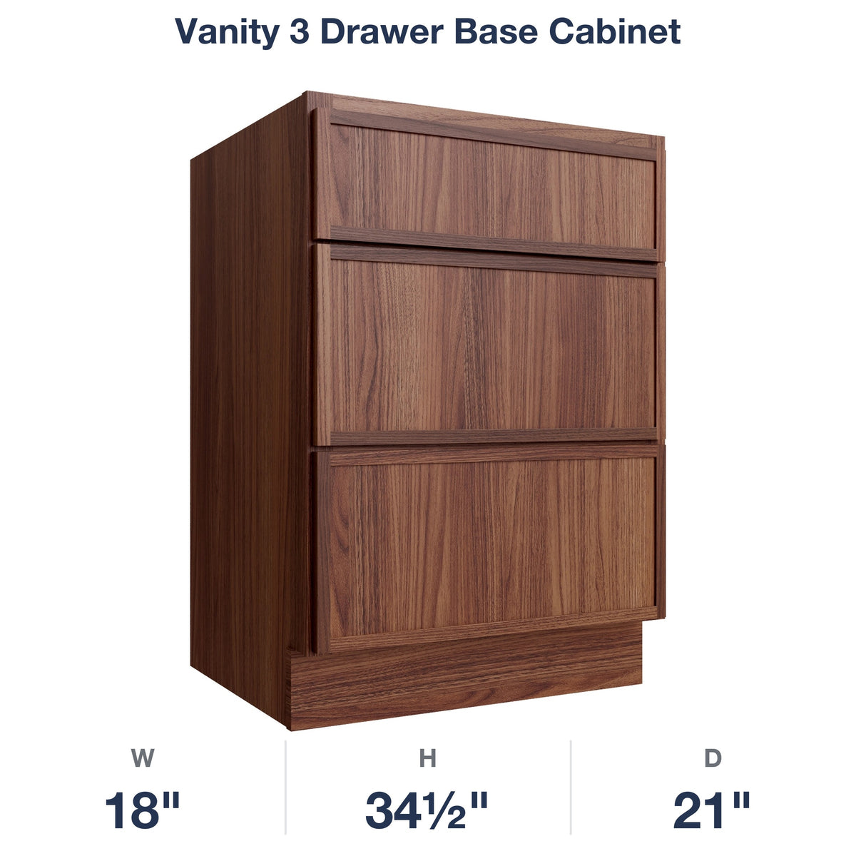 Devon-Walnut Vanity 3 Drawer Base Cabinet
