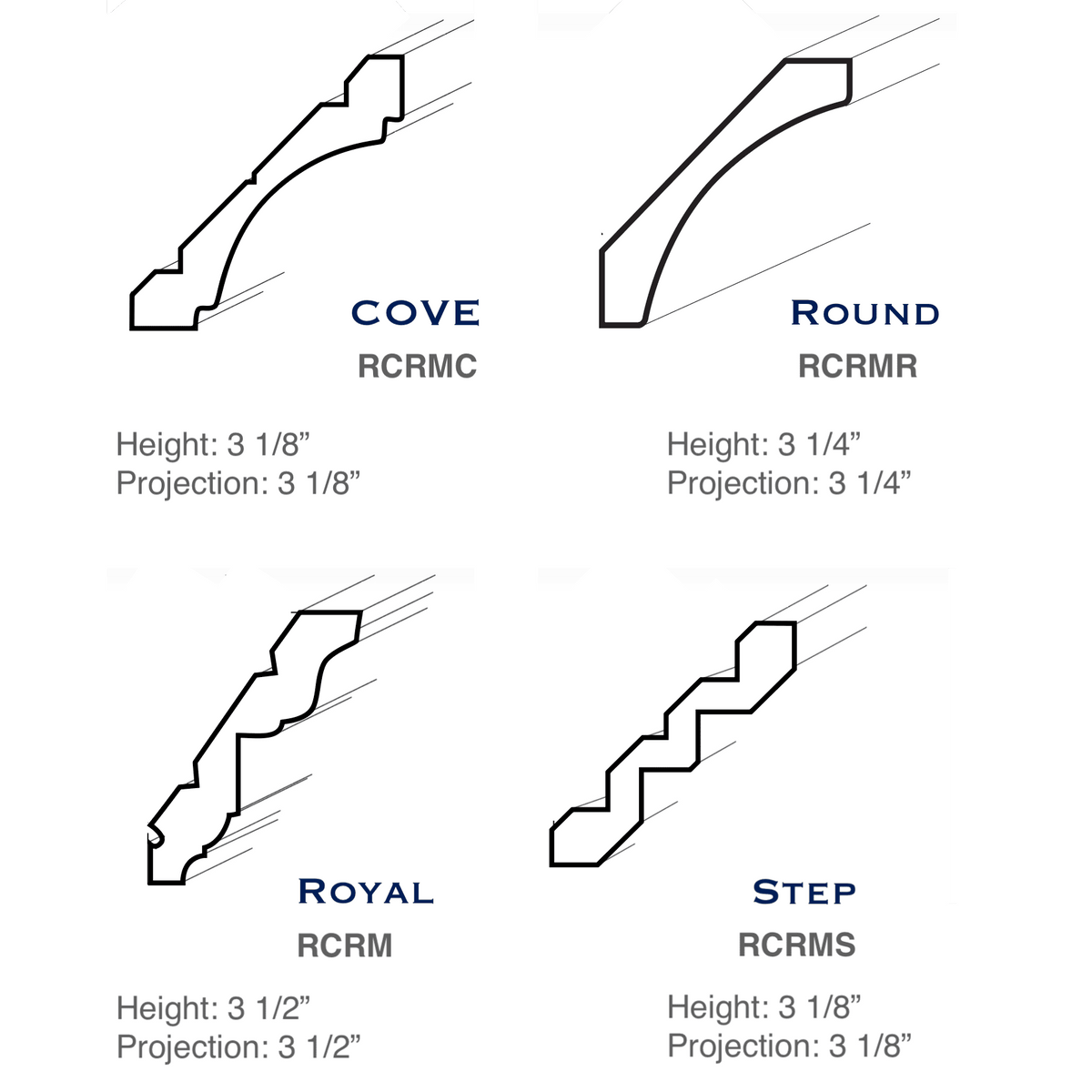 Smoky-Grey: Molding Crown 3+" Tall - 3+" Projection