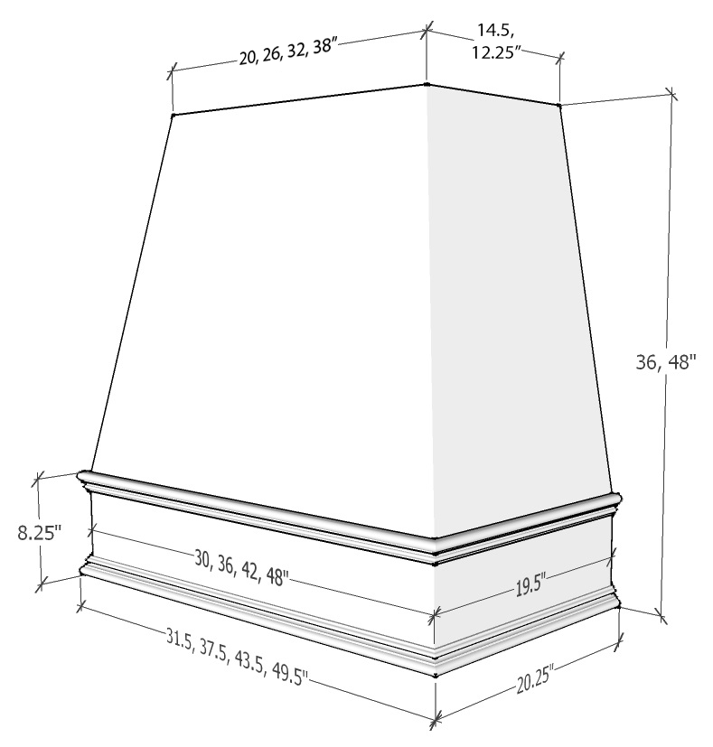 Oxford White Hood RAL 1V Raleigh Tapered Classic Moulding Smooth Wood - hood profile drawing