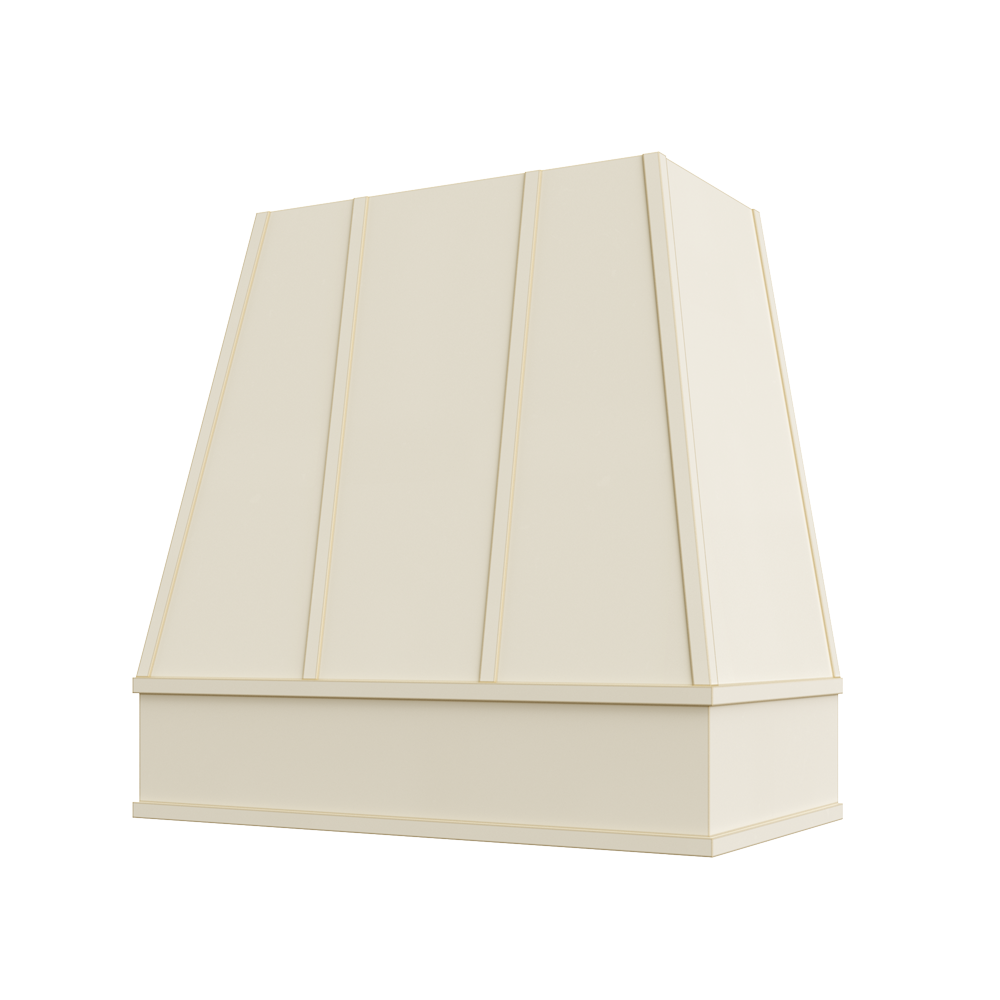 Casselberry-Antique-White: Hood RAL 2V Raleigh Tapered Flat Moulding Strapped Wood