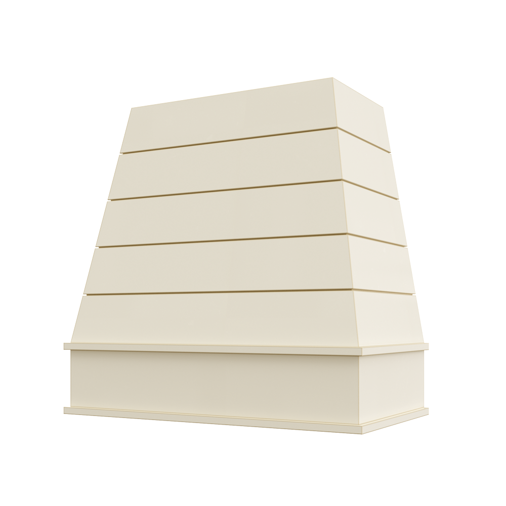 Casselberry-Antique-White: Hood RAL 3V Raleigh Tapered Block Moulding Shiplap Wood