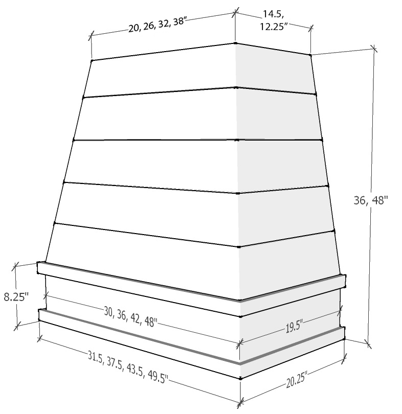 Haven Harbor Hood RAL 3V Raleigh Tapered Block Moulding Shiplap Wood - hood profile drawing