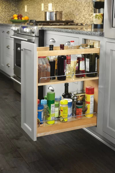 Smoky-Grey Assembled Base Cabinet 1 Door Full-Height 9" Wide (Tray Base)