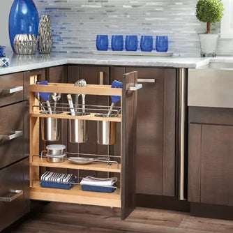 Smoky-Grey Assembled Base Cabinet 1 Door Full-Height 9" Wide (Tray Base)