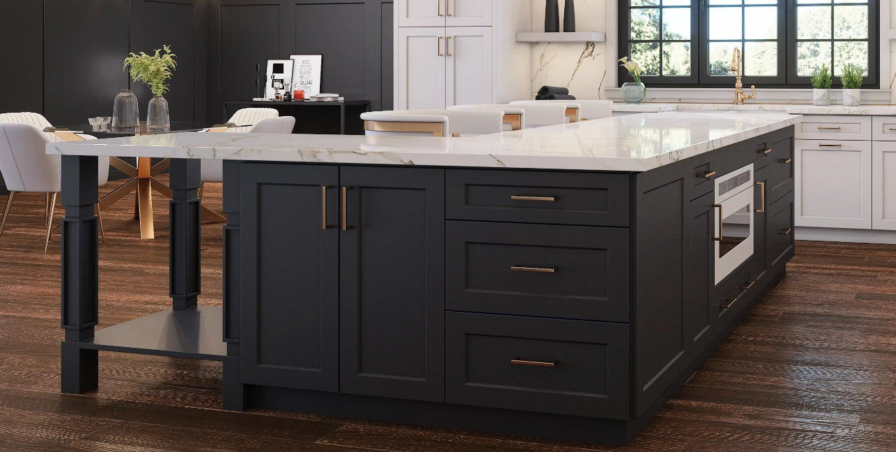 US Cabinet Depot Shaker Black Island with microwave base closeup