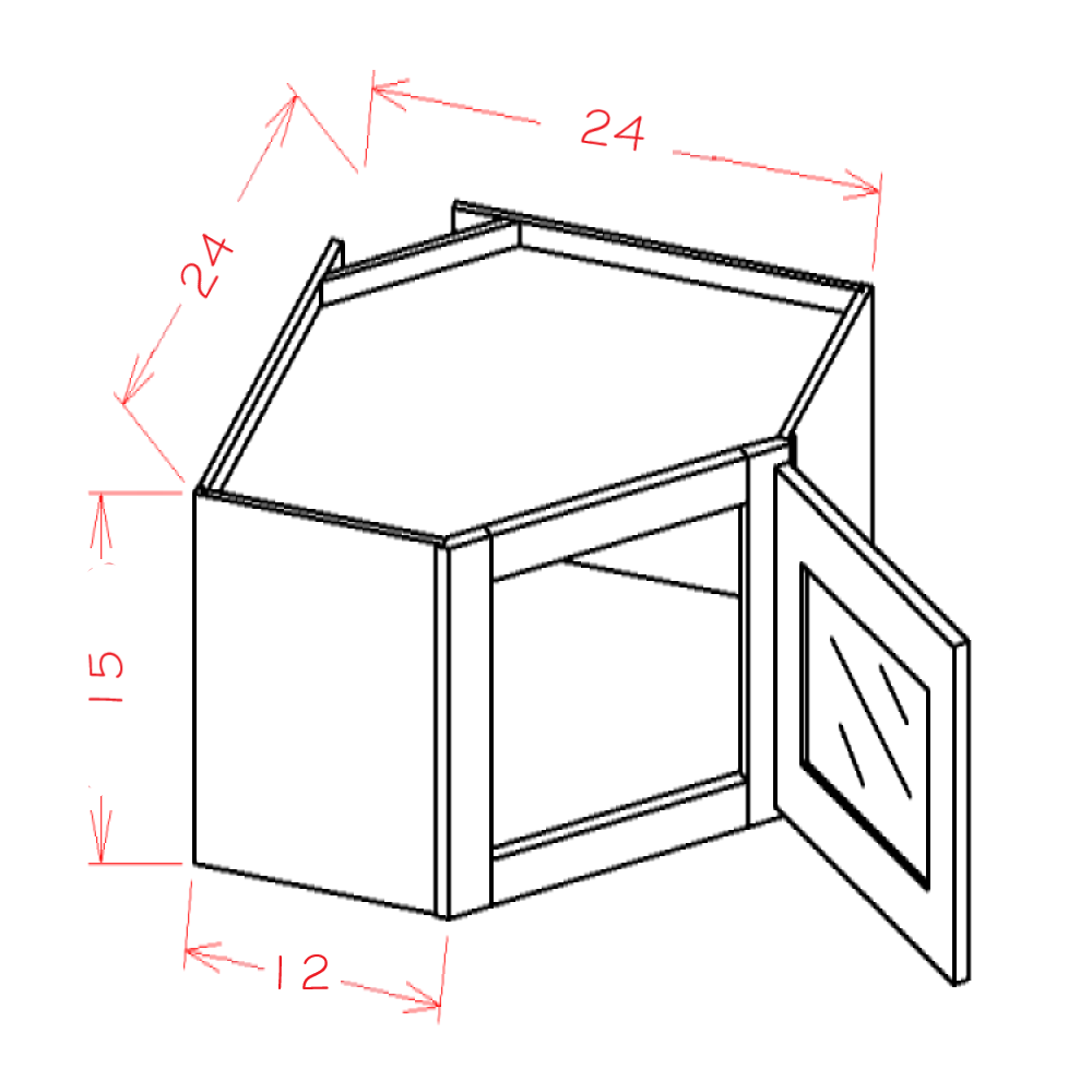 Wall Corner Stacker Diagonal 1 Door Cabinet Routed for Glass