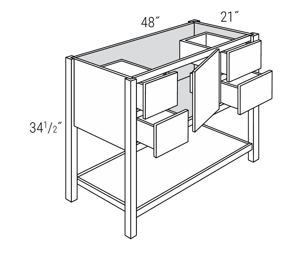 Tappered Leg Shelved Vanity 48