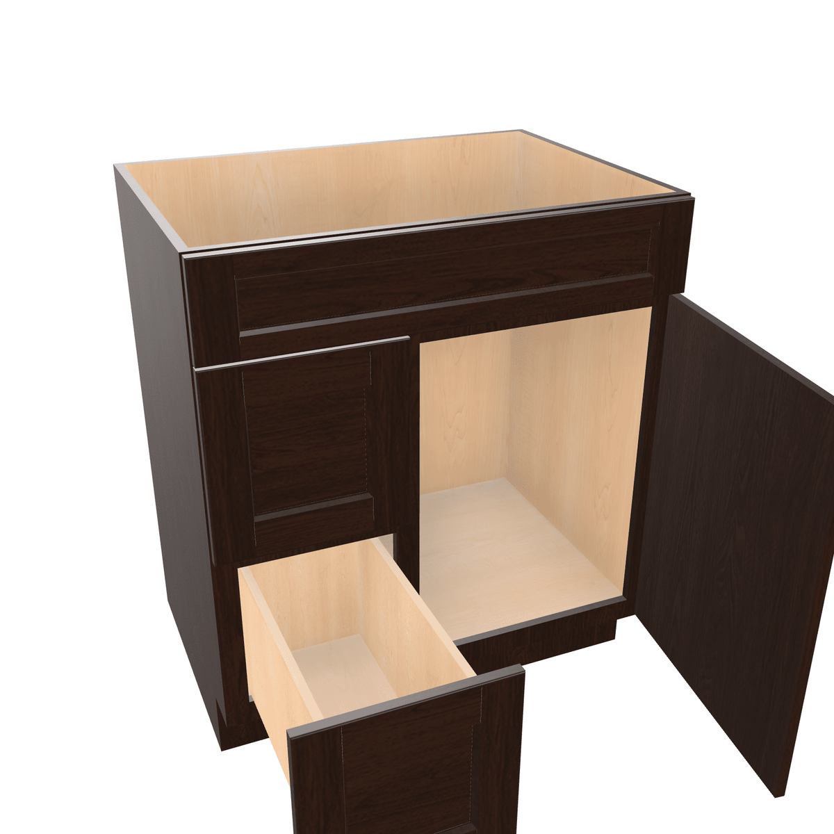 Espresso Assembled Vanity Combination Base Cabinet with 1 Door 2 Drawers Left or Right