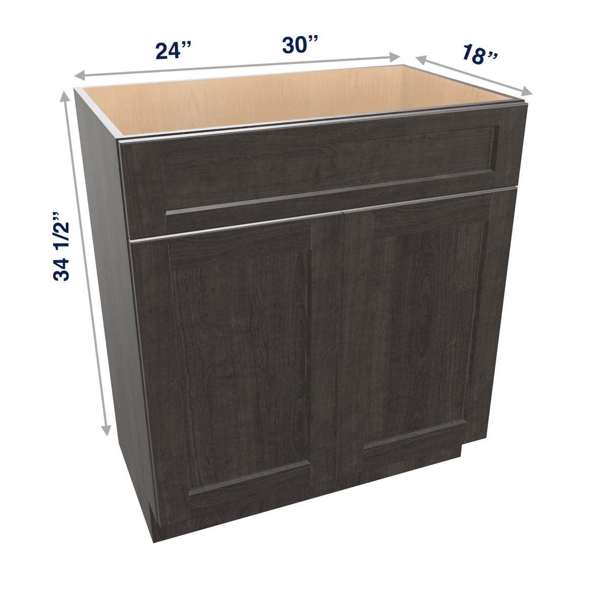 Smoky-Grey Assembled Vanity 2 Door Sink Base with Drawer Front 18" Deep