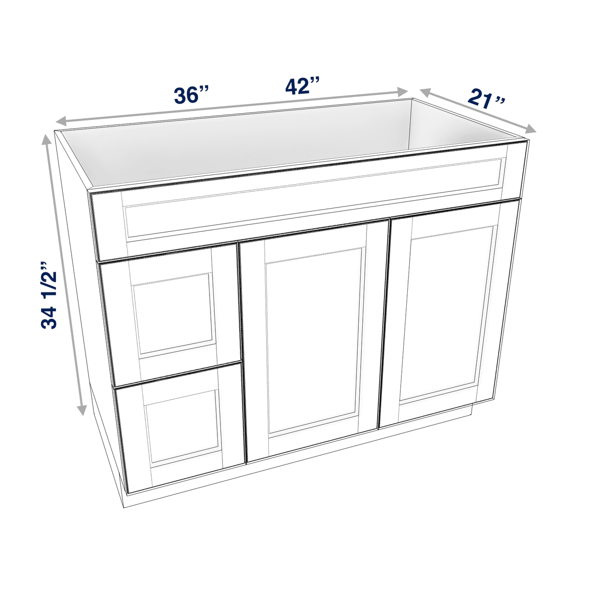 Smoky-Grey Assembled Vanity Combination Base Cabinet with 2 Doors 2 Drawers Left or Right