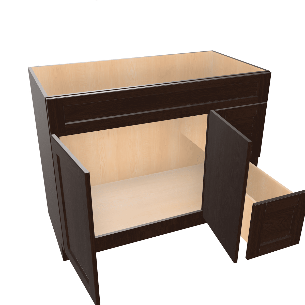 Espresso Assembled Vanity Combination Base Cabinet with 2 Doors 2 Drawers Left or Right