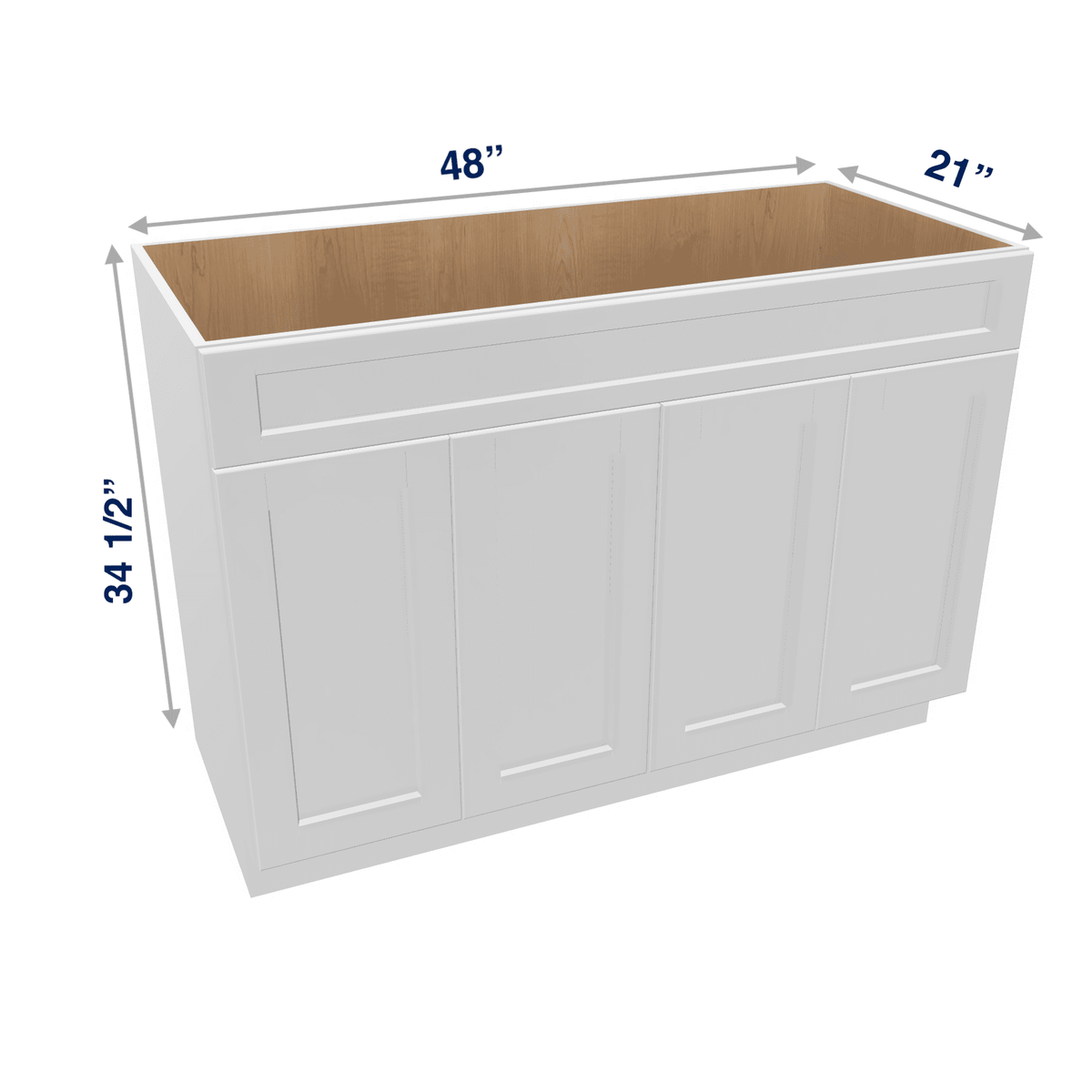 Luxor-White Assembled Vanity Combination Base Cabinets 48" Wide 4 Door