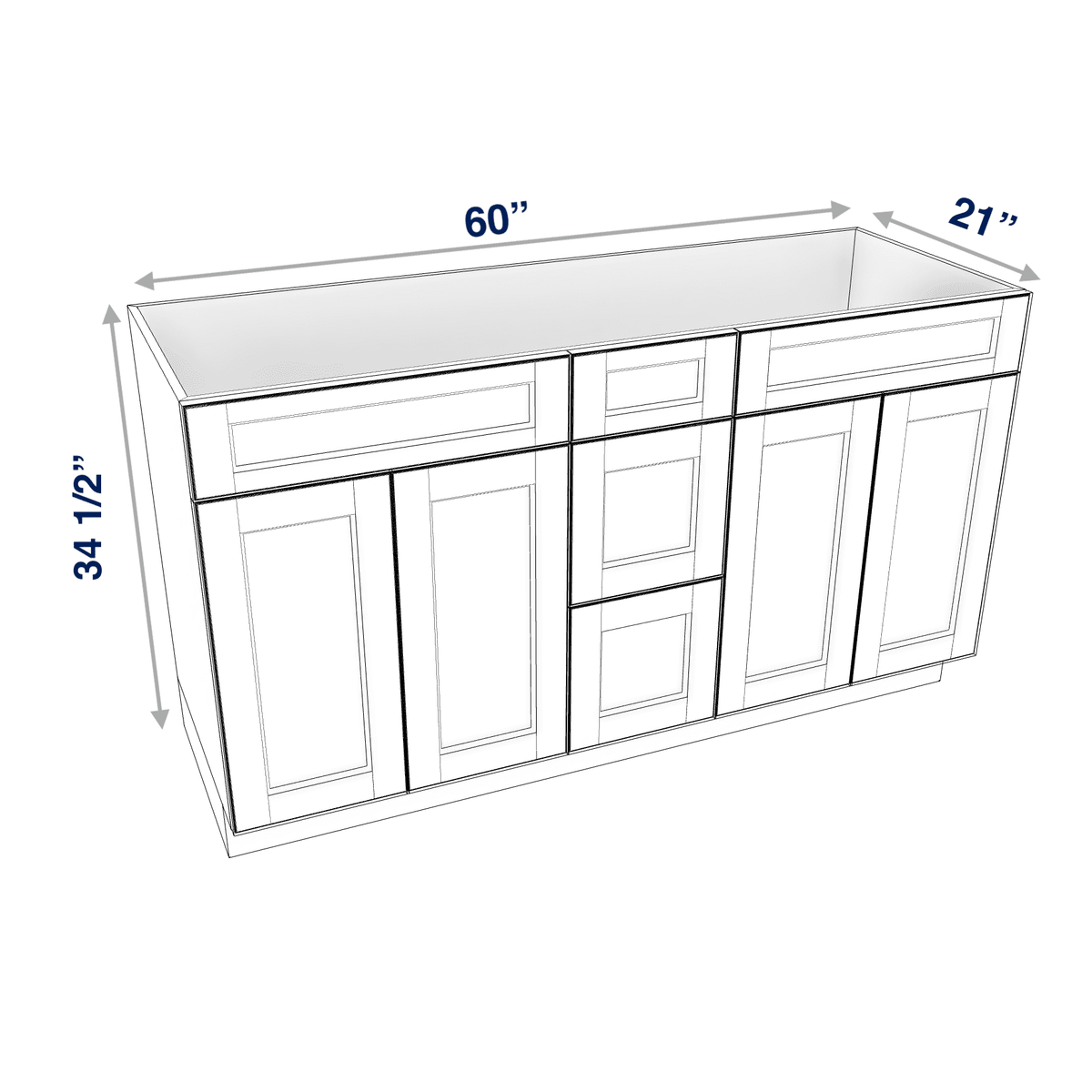 Smoky-Grey Assembled Vanity Combination Base Cabinets 48" - 60" Wide 4 Door with Drawers