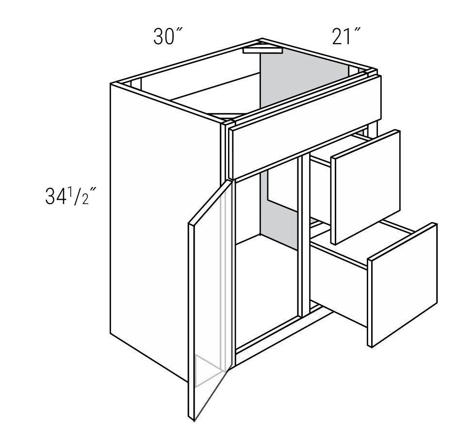 Shaker-Storm Vanity Combo Base Cabinet with 2 Drawers Left or Right