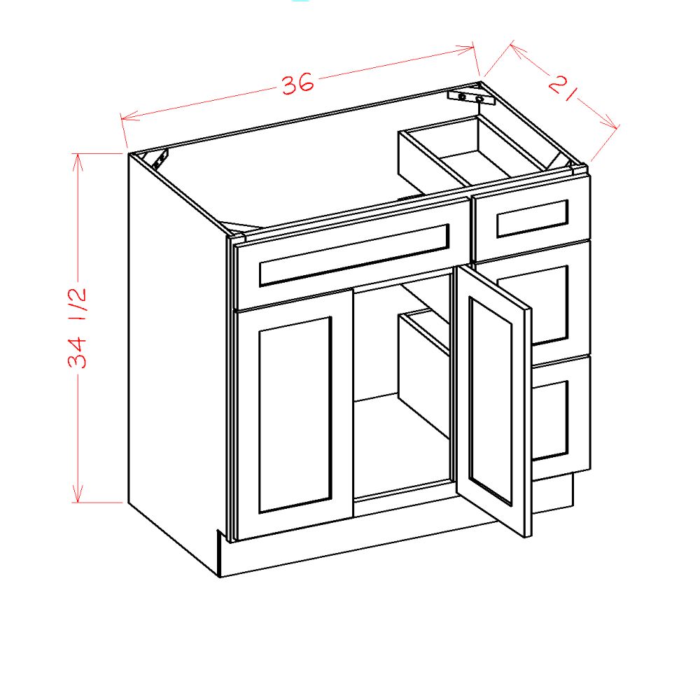 Vanity Combo Base Cabinet with 3 Drawers Left or Right