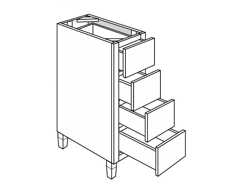 Coventry-Recessed Vanity Tapered Leg 4 Drawer Base 12" Wide