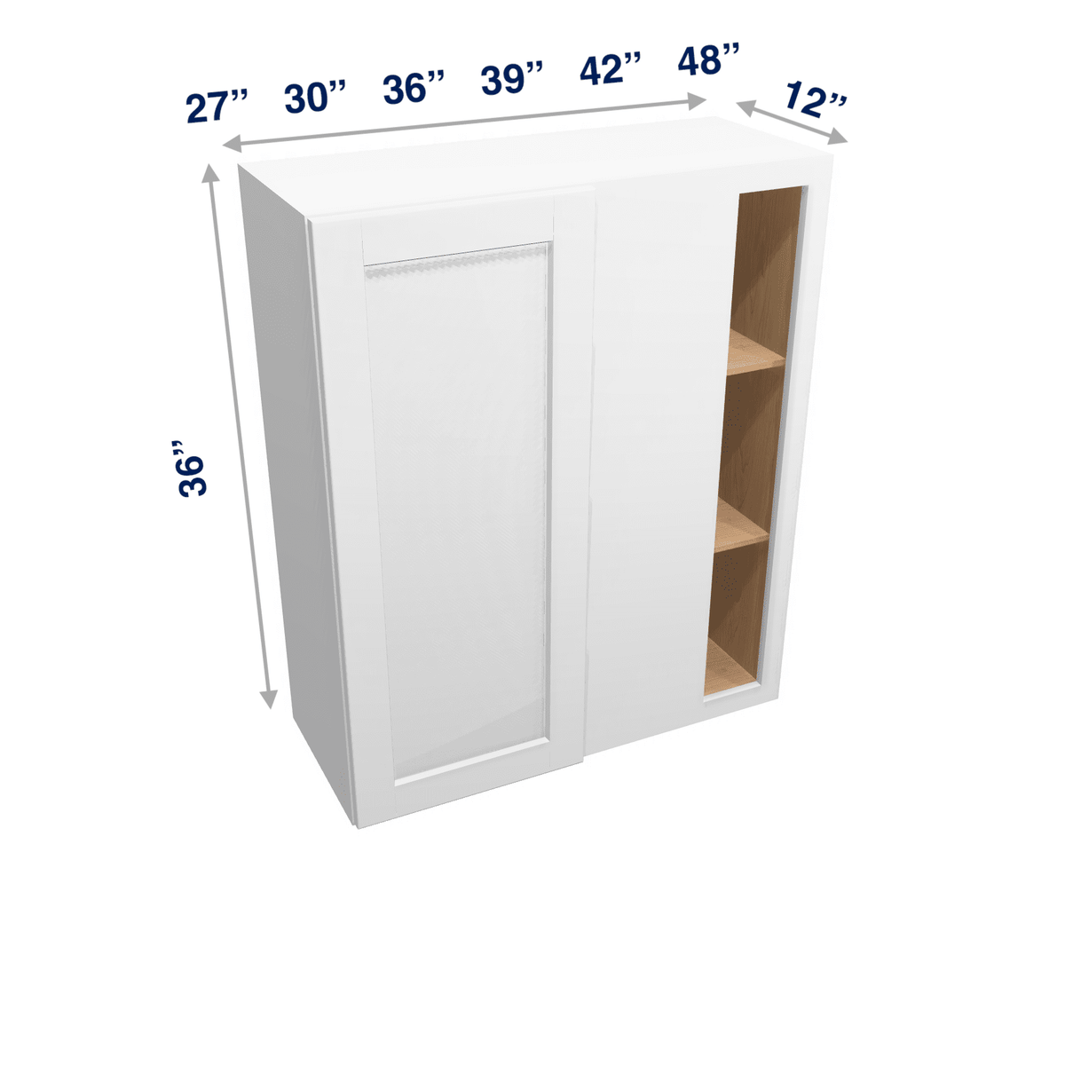 Luxor-White Assembled Wall Cabinet Corner Blind: 36" High 1 or 2 Door