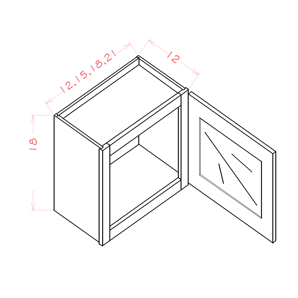 Haven Ridge Wall Cabinet Glass Stacker 18" High 1 Door (Routed for Glass) - additional view